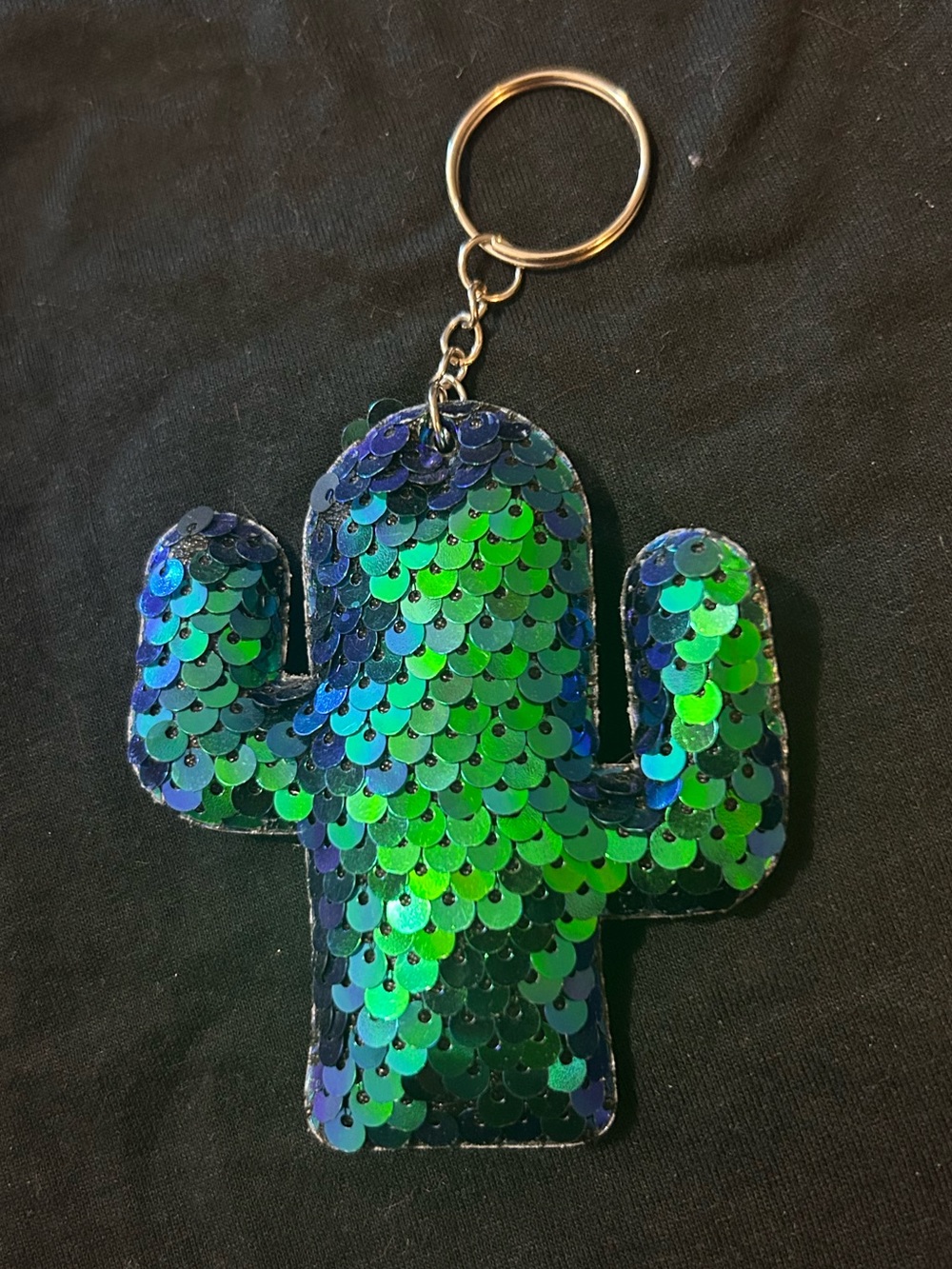 Sequin Cactus Key & Card Holder - Green/Blue